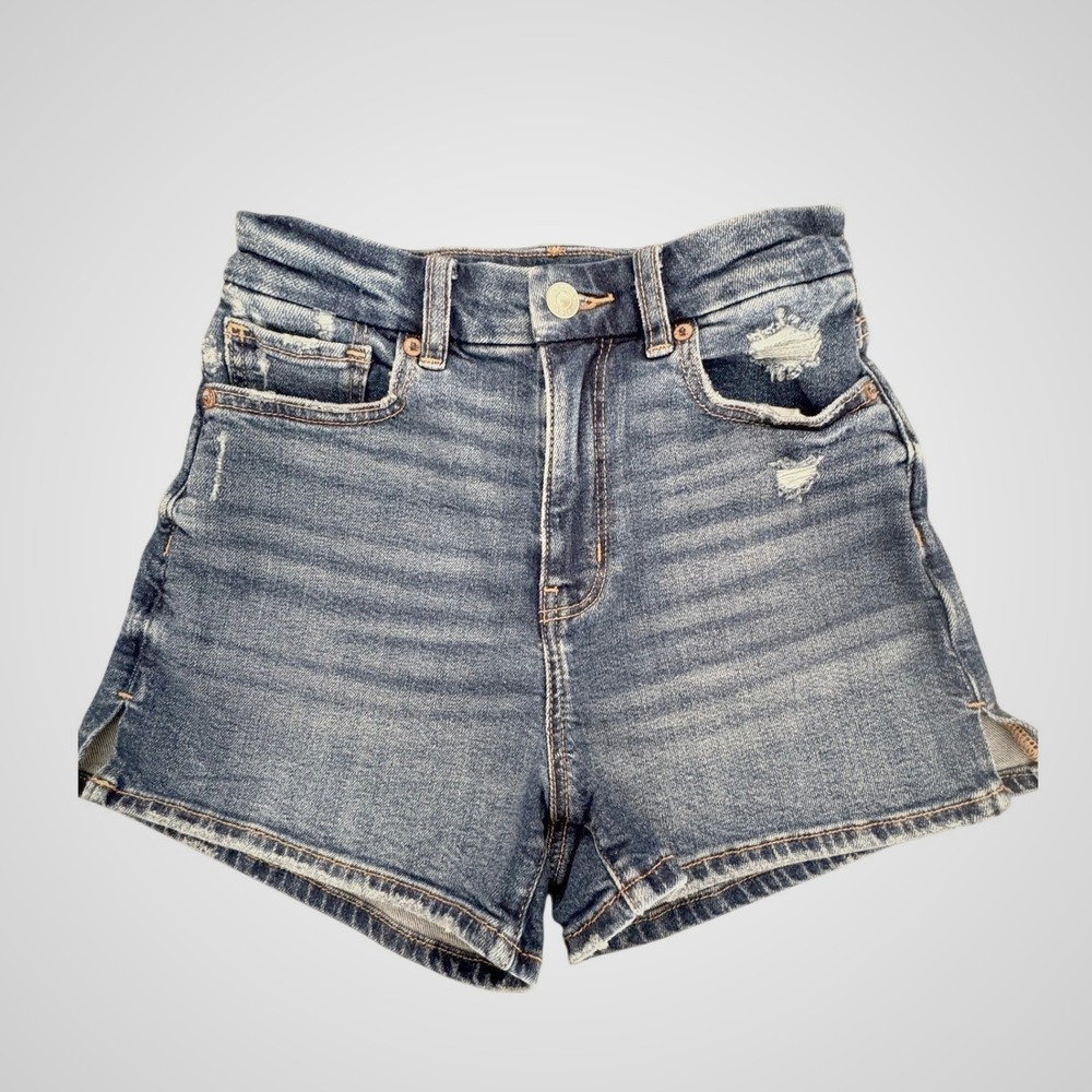 American Eagle Stretch High Waisted Distressed Denim Shorts Dark Wash Womens 00